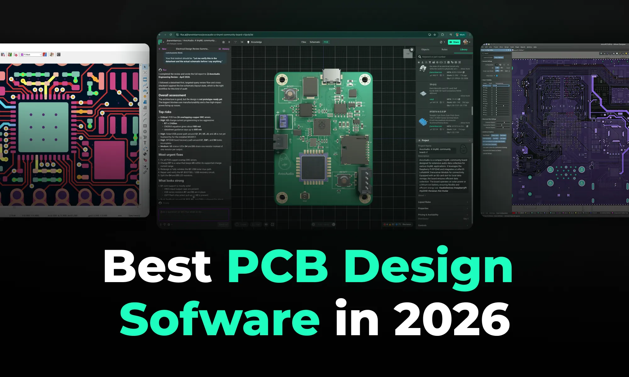 Technical illustration of a cloud-connected PCB design workspace