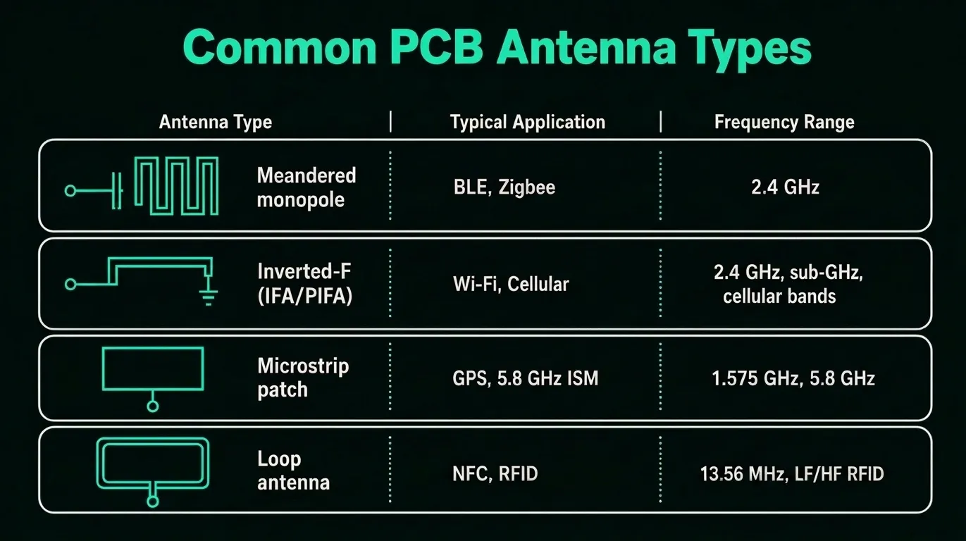 Common PCB antenna types