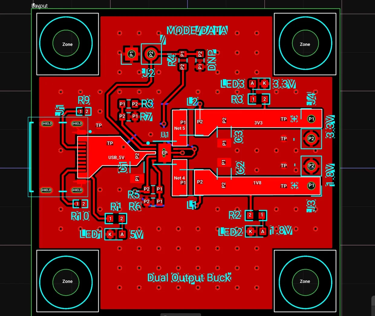 NF Dual Output Buck board layout in Flux