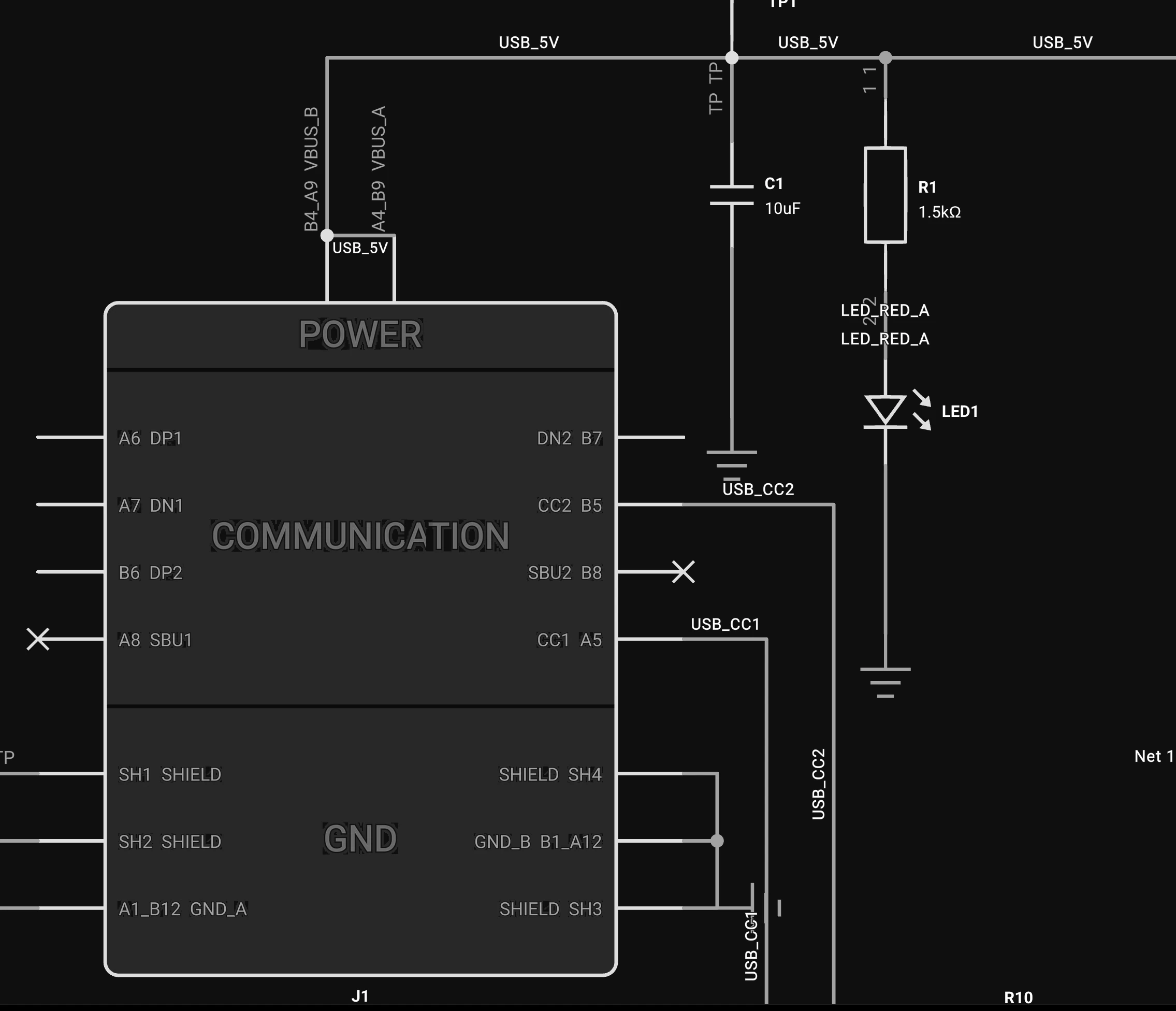 USB-C power input schematic in Flux
