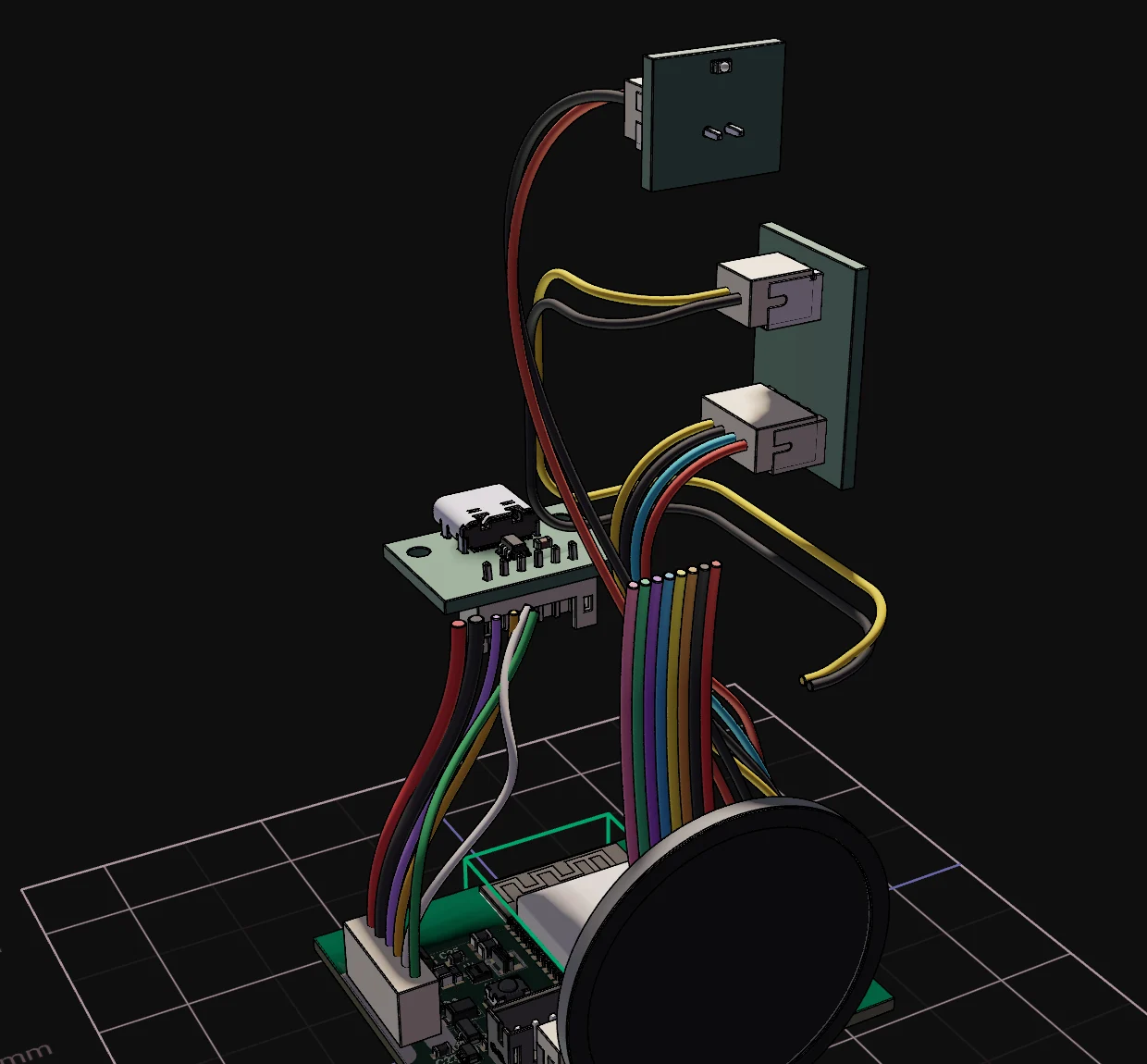 Internal wiring harness between the boards of Mini Muse in the Flux 3D view