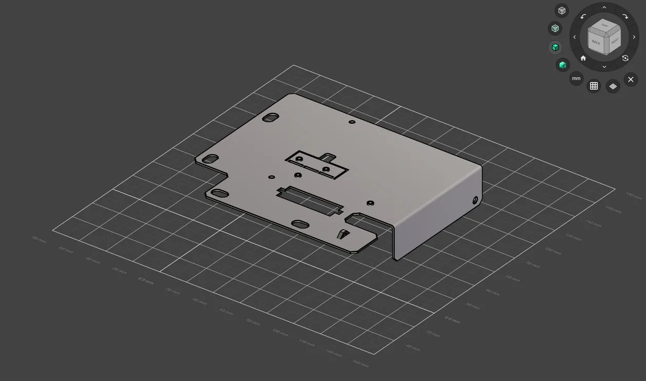 Before: the STEP file from Autodesk Inventor. The bent flange is 24.5 mm deep.
