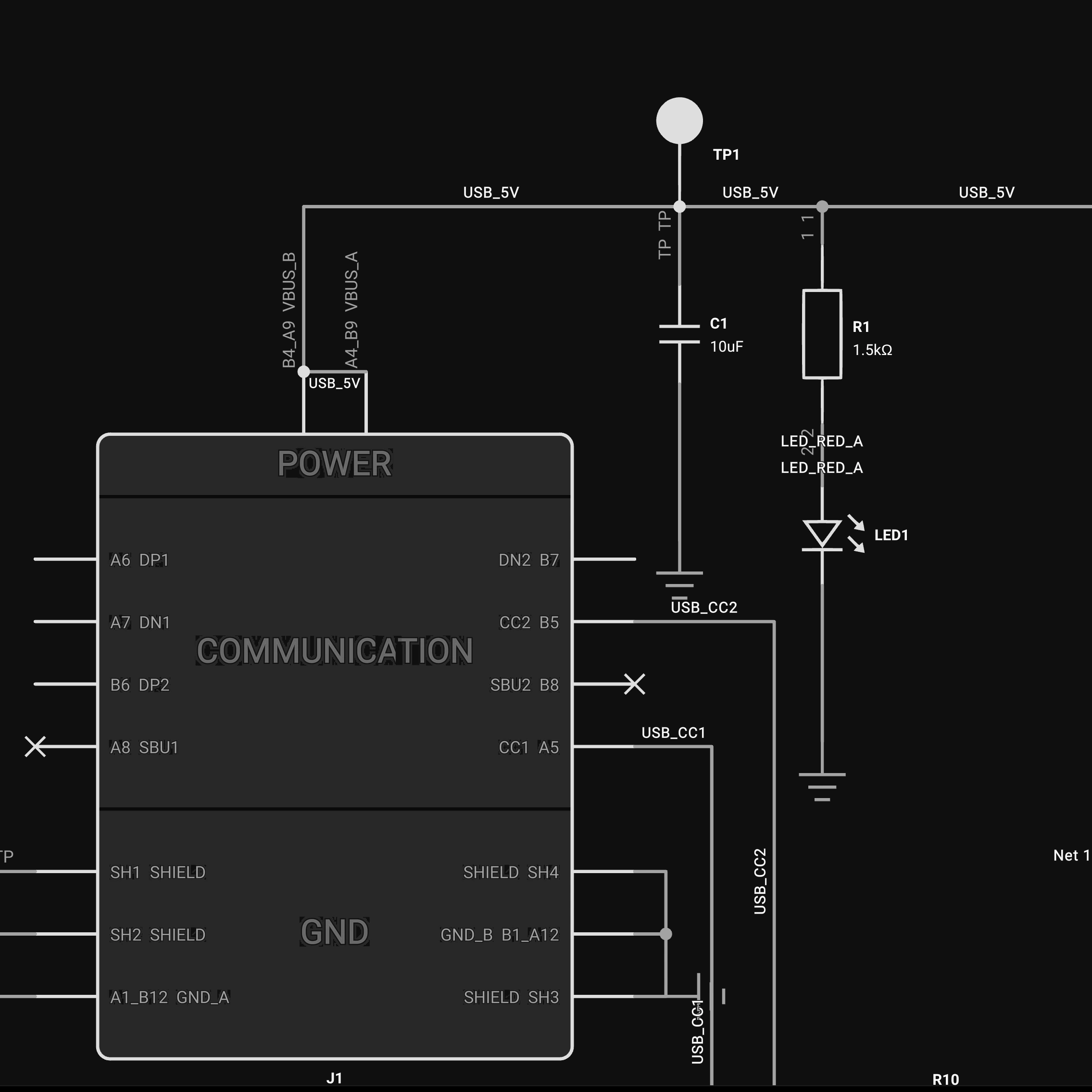 USB-C power input schematic in Flux
