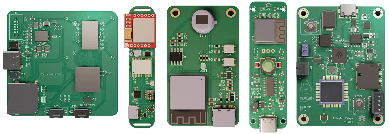Set of PCBs designed and created with Flux