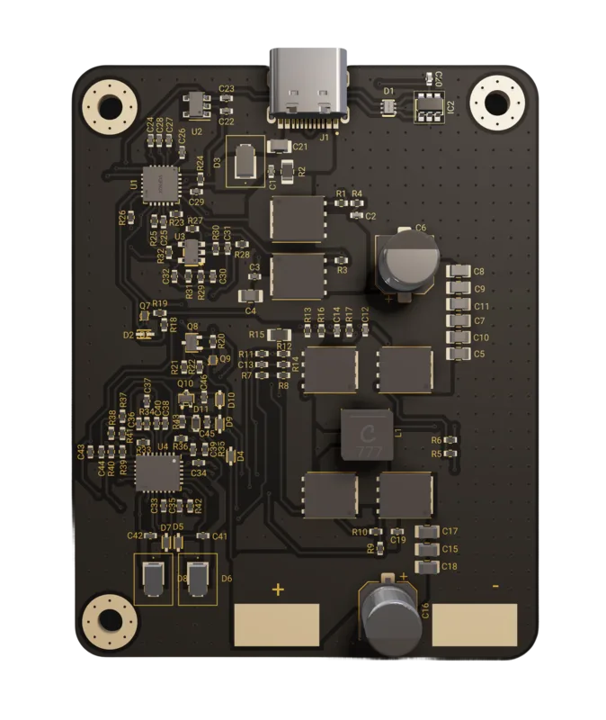 A pcb board of a power delivery system made with Flux.